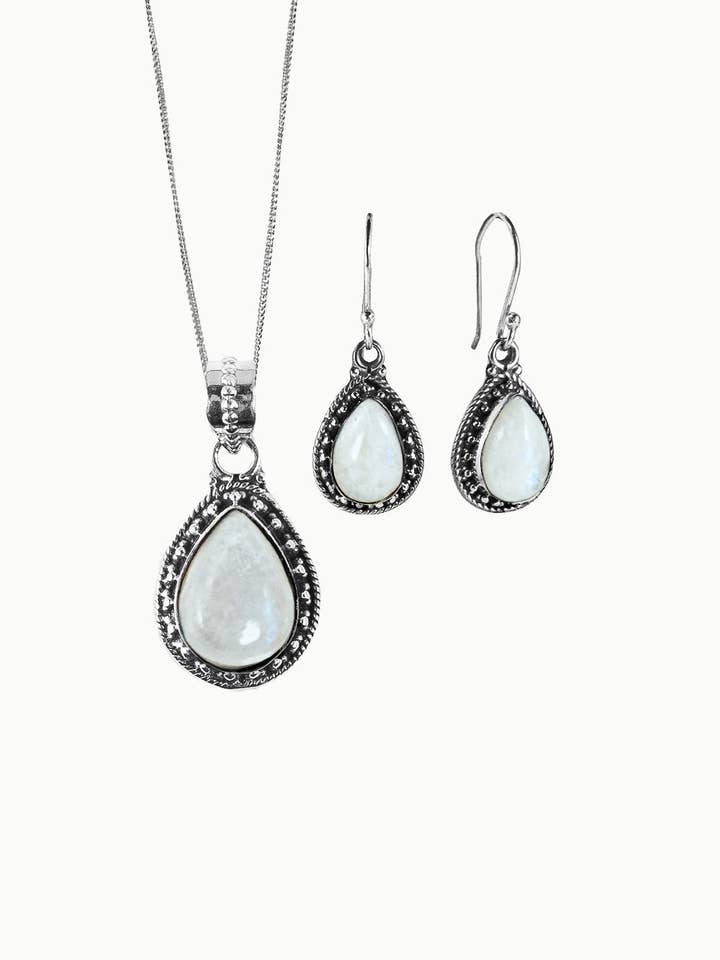 Sivalya Moonstone Necklace and Earrings Set Sterling Silver - Amalfi for wholesale by Sivalya