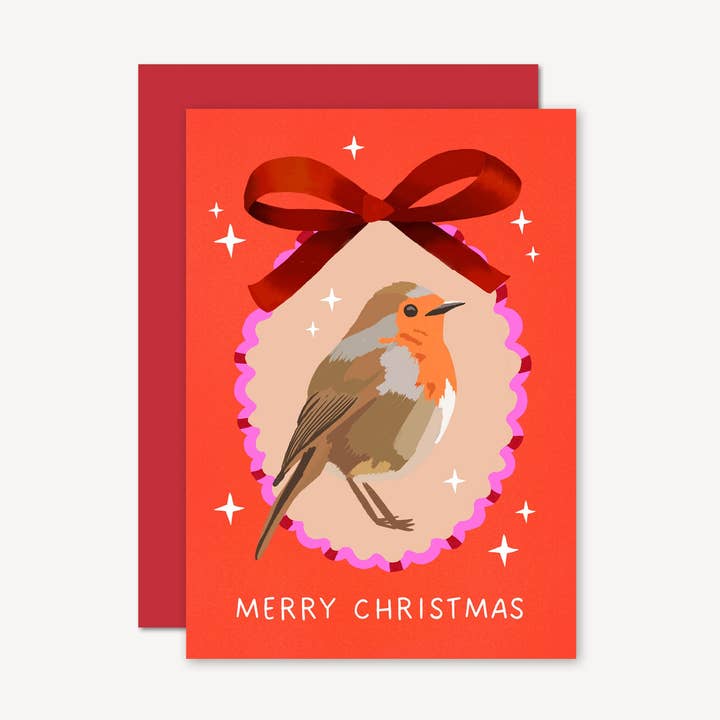 Robin Christmas Card | Cute Bow Holiday Cards | Seasonal for wholesale by Natalie Lea Owen