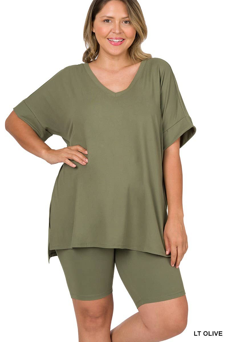 Vanilla Monkey - Wholesale Top & Pant Set (NOT Loungewear) - Women's - Plus Brushed Dty Microfiber V-neck Top And Biker21