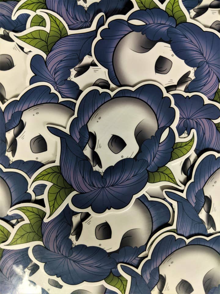 Sticker vinyle Skull Peony Flower | Imperméable pour la vente par Arcanist Artist