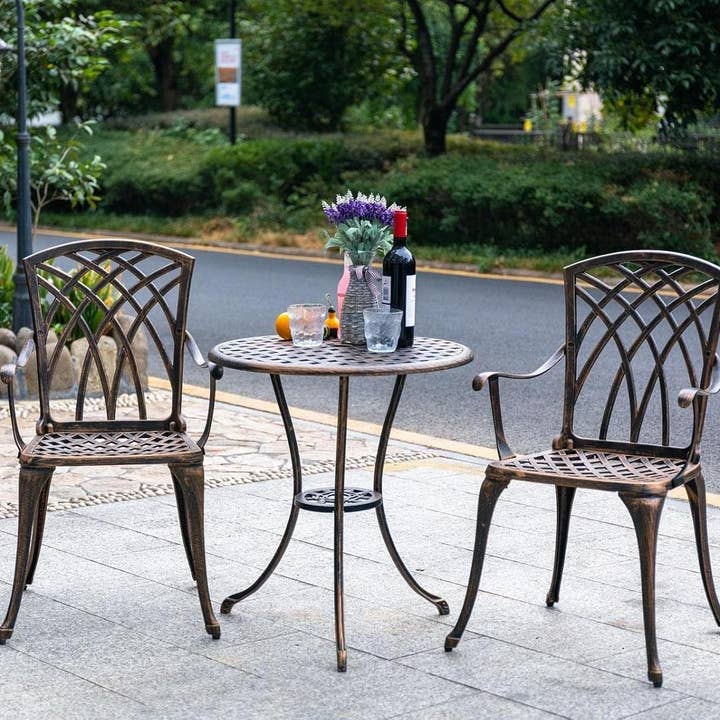 ShipItFurniture - Wholesale Patio Set - Bistro Set 3 Piece Rustproof Cast Aluminum Furniture Bronze4