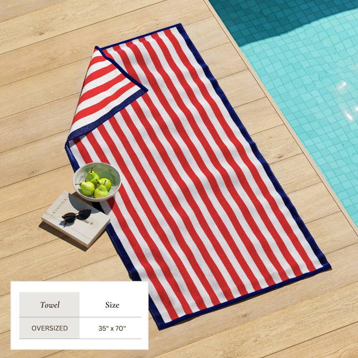 BH Collective - Wholesale Beach Towel - Oversized Striped Border Cabana Beach Towel - Santa Cruz29