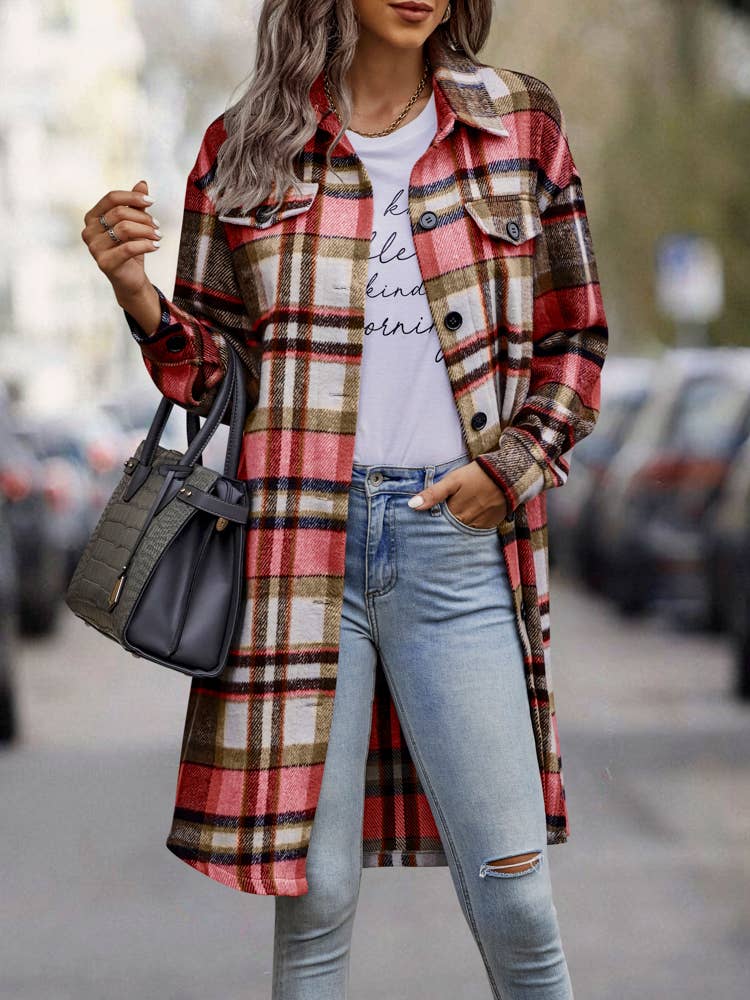 eLook - Wholesale Coat - Women's - SZ1-JK8211 Plaid Button Down Long Coat52