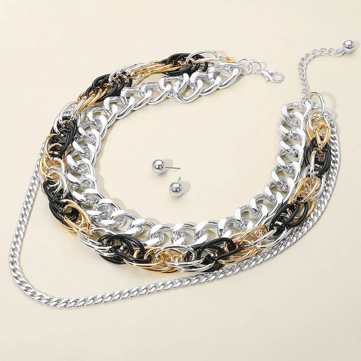 Colar de Corrente em Camadas de Metal Grosso por atacado de Sensibling Corp.