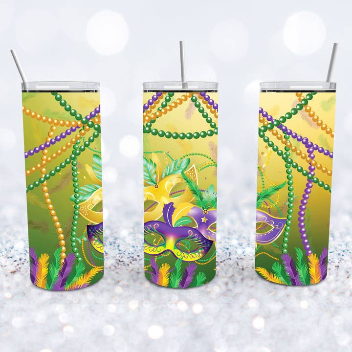 Beyond Bayside - Wholesale Insulated Mug/Tumbler - Mardi Gras Masks and Beads Tumbler