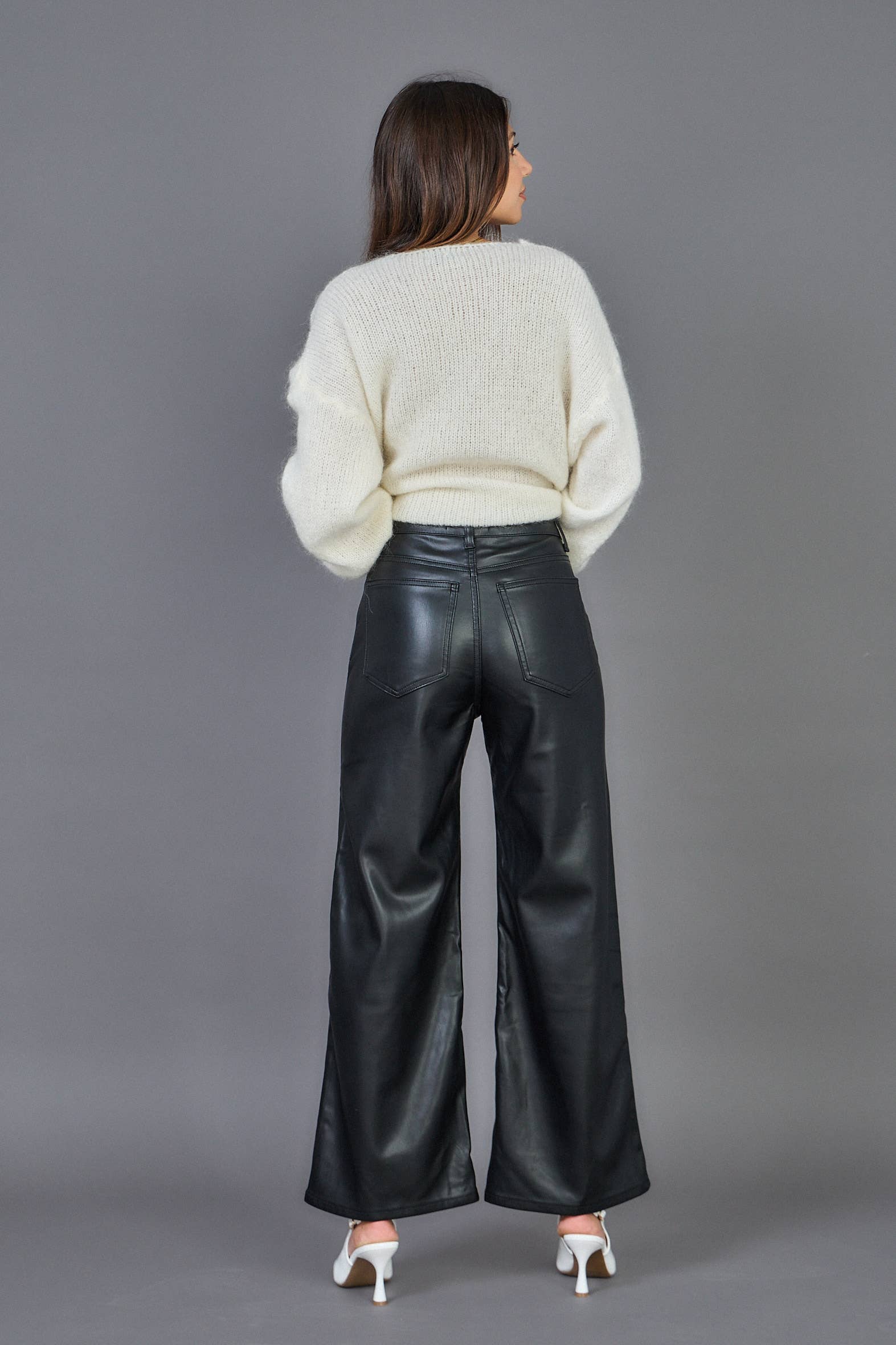 Black Women's straight relaxed faux leather pants - ANA & LUCY for wholesale on Faire6