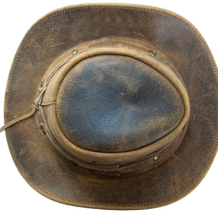 Cowboy Aussie Real Leather Hat Australian Tan Brown Western Outback Bush Hat for wholesale on Faire