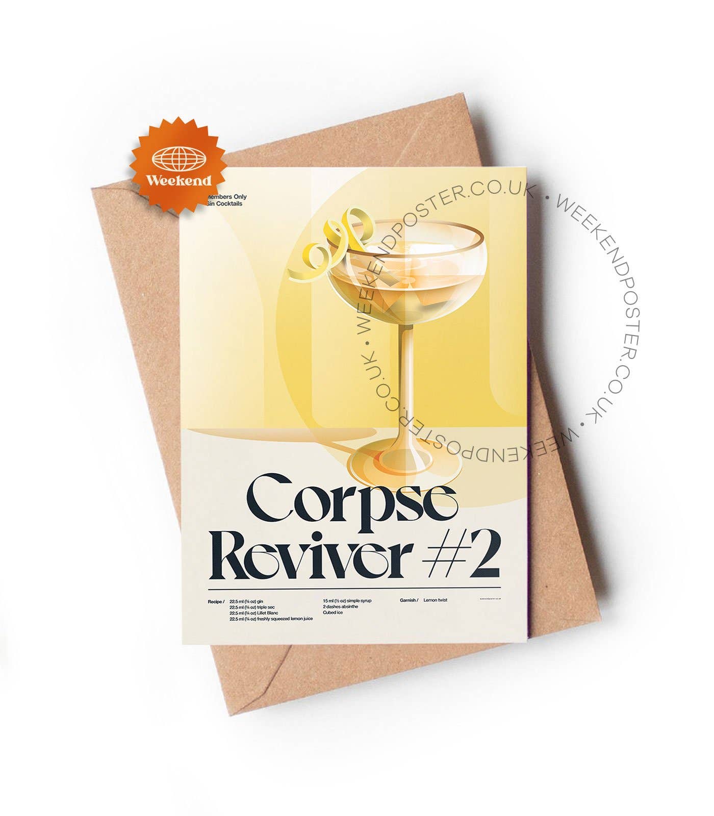 Weekend Concept - Wholesale Everyday Greeting Card - Mid-century retro Corpse Reviver #2 Cocktail greeting card0