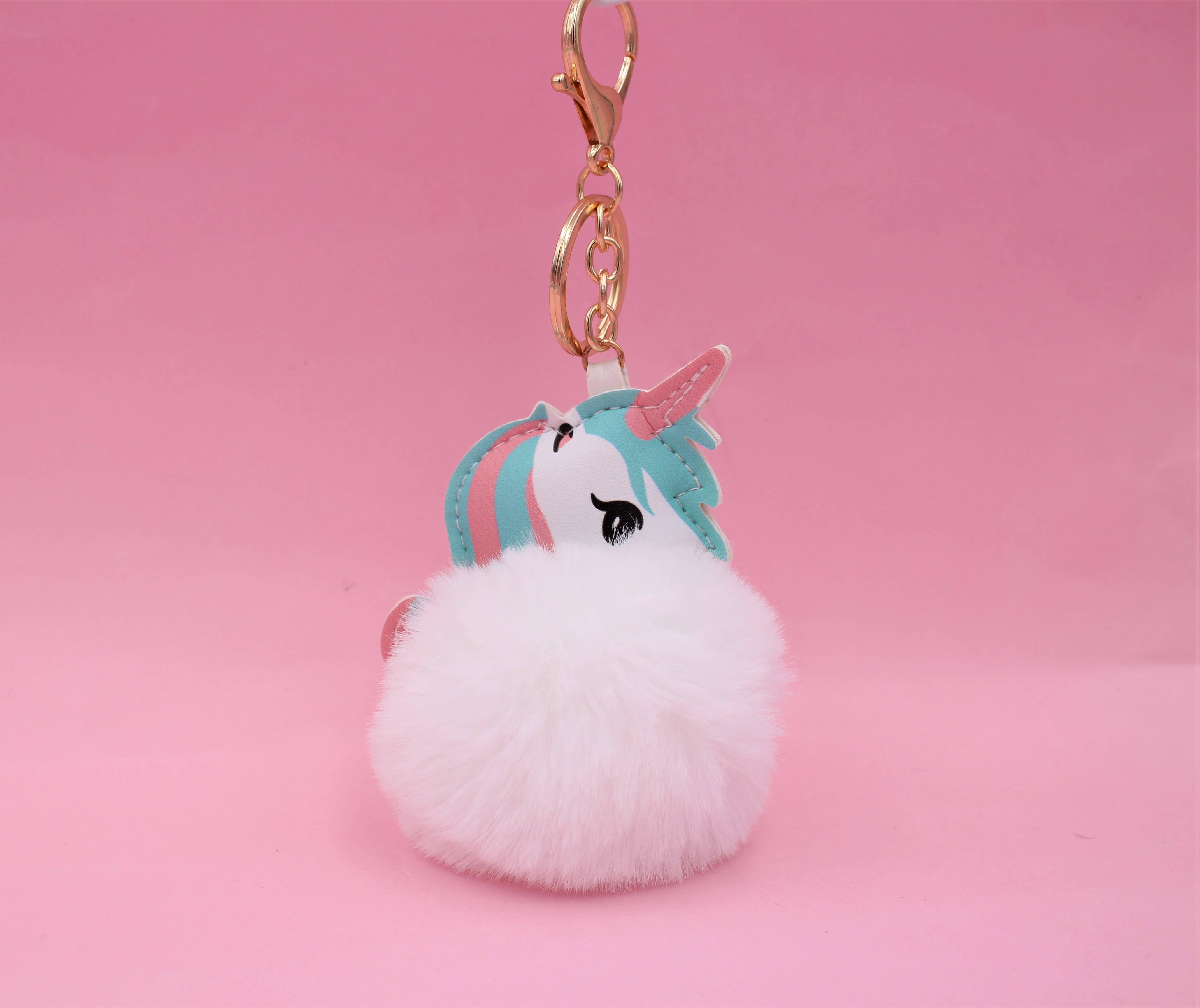 Real Sic - Wholesale Keychain - Unisex - Cute Animal Faux Fur Fluffy Fuzzy Pom Pom Keychain - Unicorn0