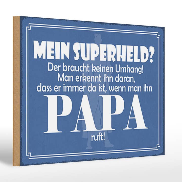 Panneau en bois avec inscription 20x30 cm mon super-héros PAPA décoration bleue pour la vente par Femer