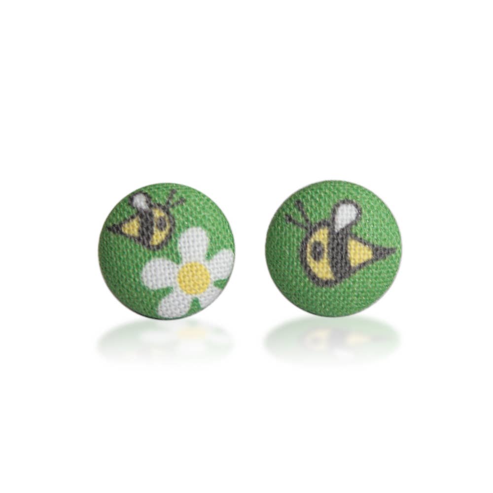 Rachel O's - Wholesale Stud/Post Earrings - Busy Bee Fabric Button Earrings4