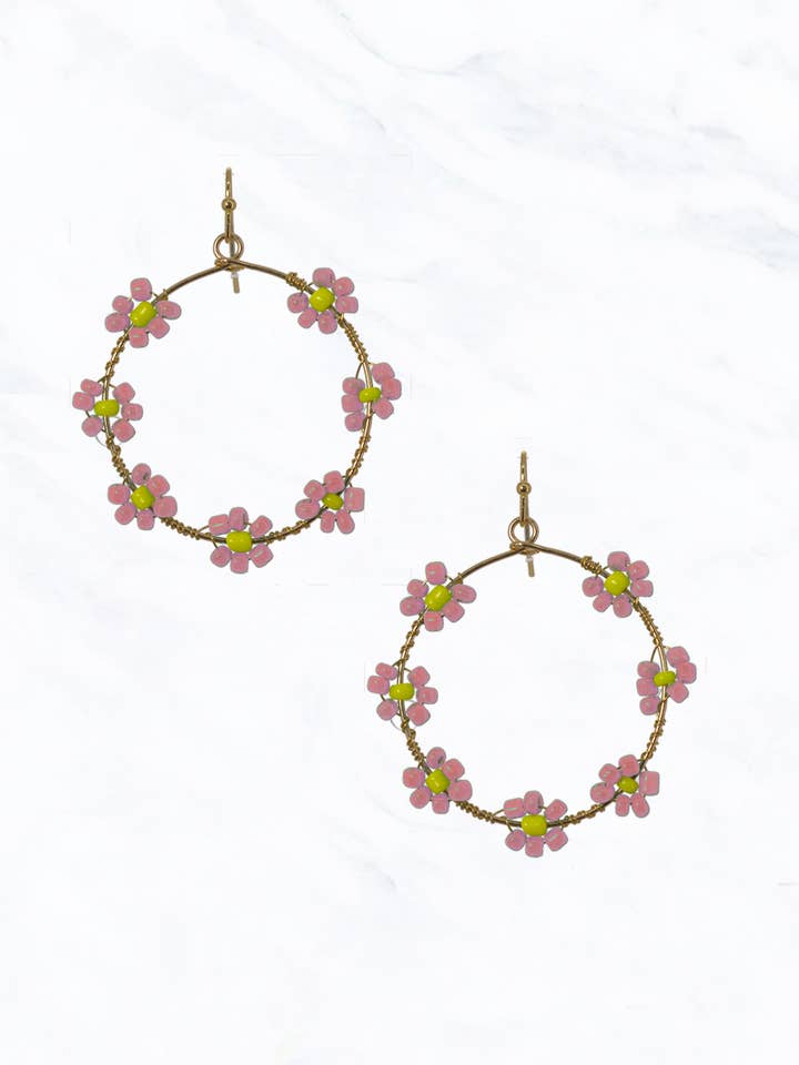 Flower Bead Colored Loop Fishhook Earrings for wholesale by Suzie Q USA