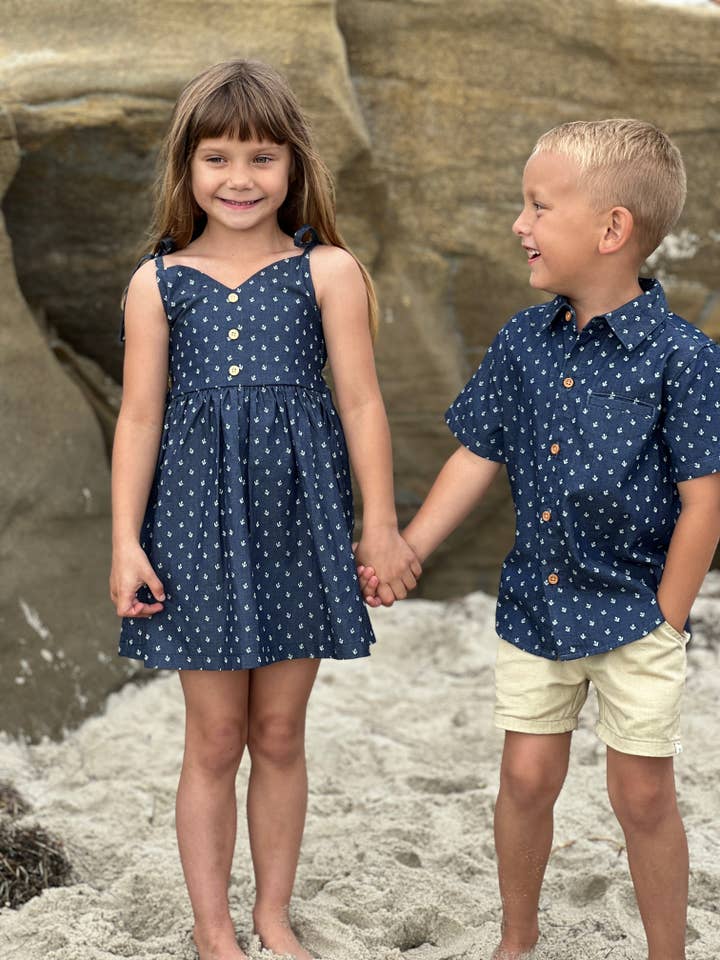 Me & Henry - Wholesale Button Down Shirt - Kids - MAUI Chambray Anchor Woven Shirt