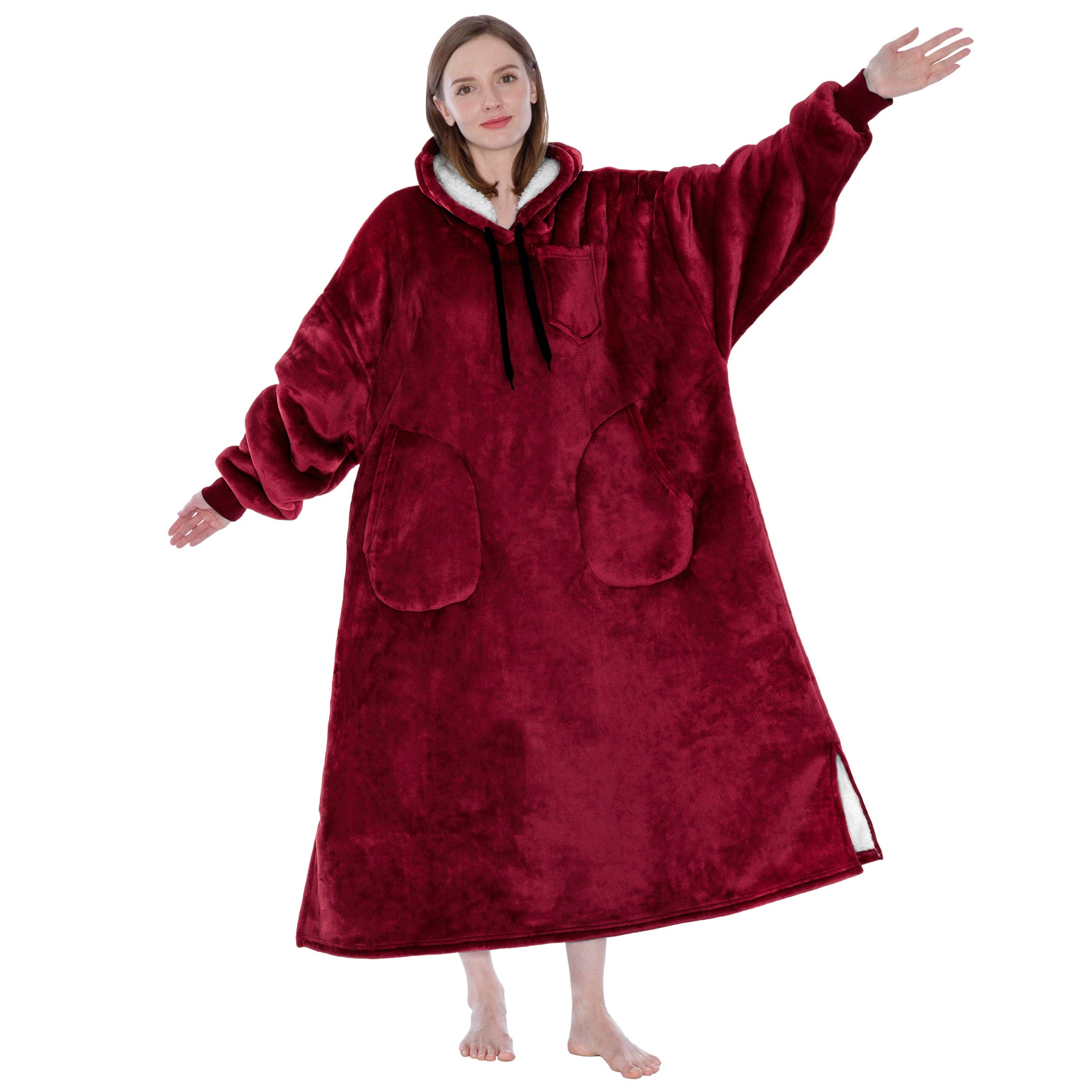 Pavilia - Wholesale Hoodie - Women's - Chest Pocket Sherpa Hoodie Blanket - Patch Pocket (Regular / Long)166