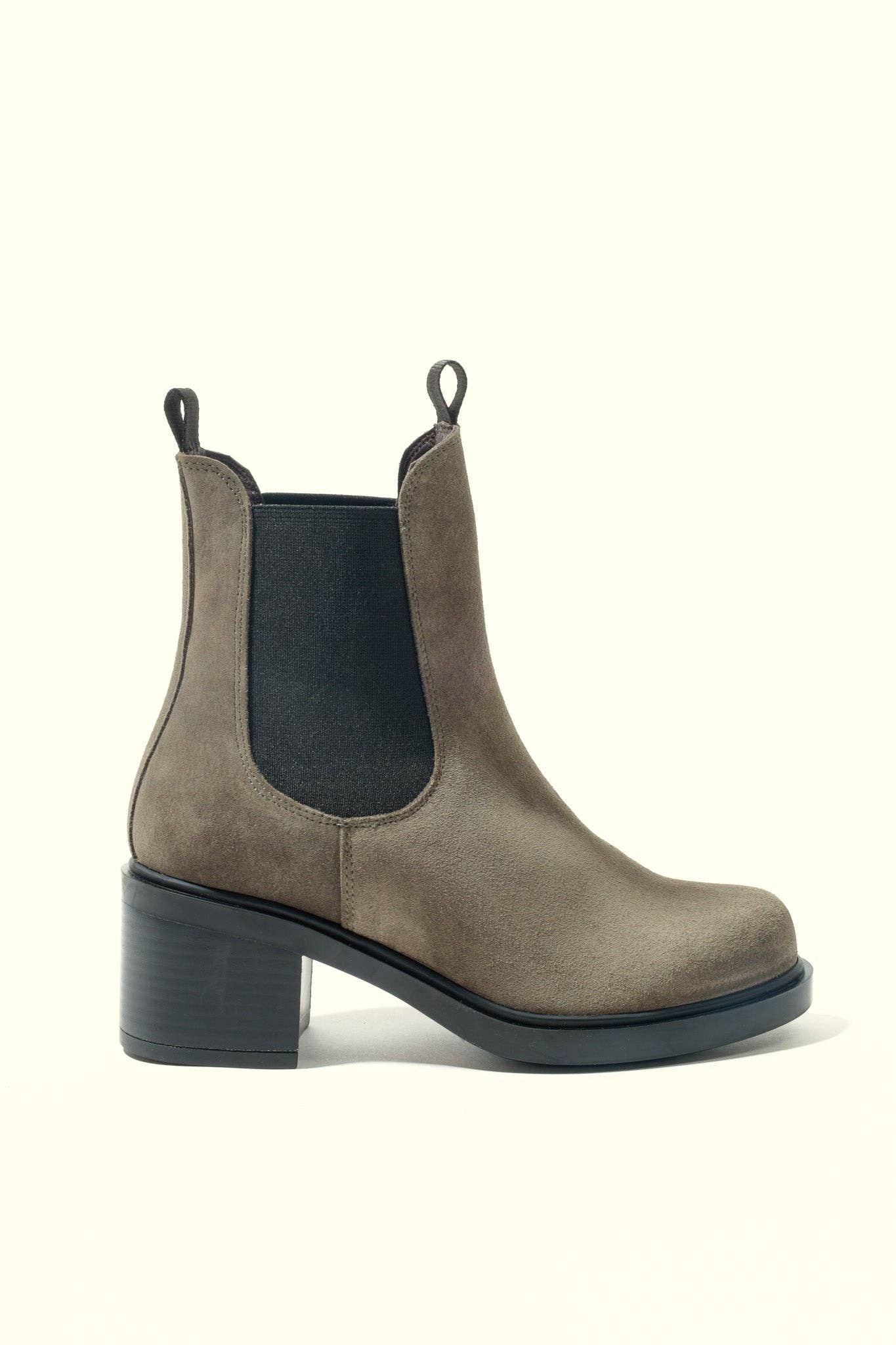 KMB Shoes - Wholesale Booties - Women's - INMA NUTRIA TAUPE – Ankle Boots with Elastic Inserts and Block Heel0