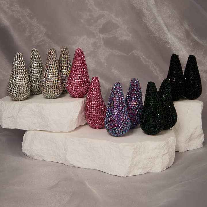 Rhinestone Pave Teardrop Dome Post Earrings for wholesale by SP Sophia Collection