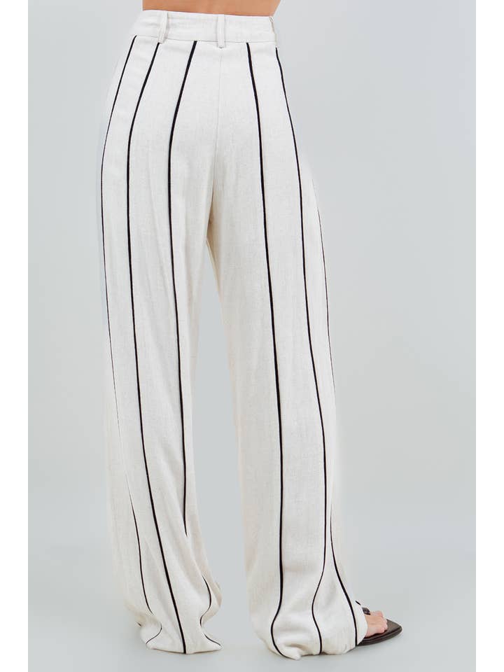 STRIPED TRIM PANTS - OATMEAL for wholesale on Faire