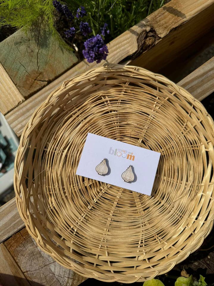 Pendientes de ajo | Pendientes de acrílico/madera para venta al por mayor de Watch Me Bloom