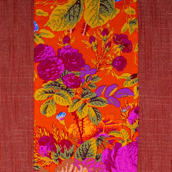 Ruby Denim and Orange Blossoms Table Runner for wholesale by Mabel's Table Santa Fe