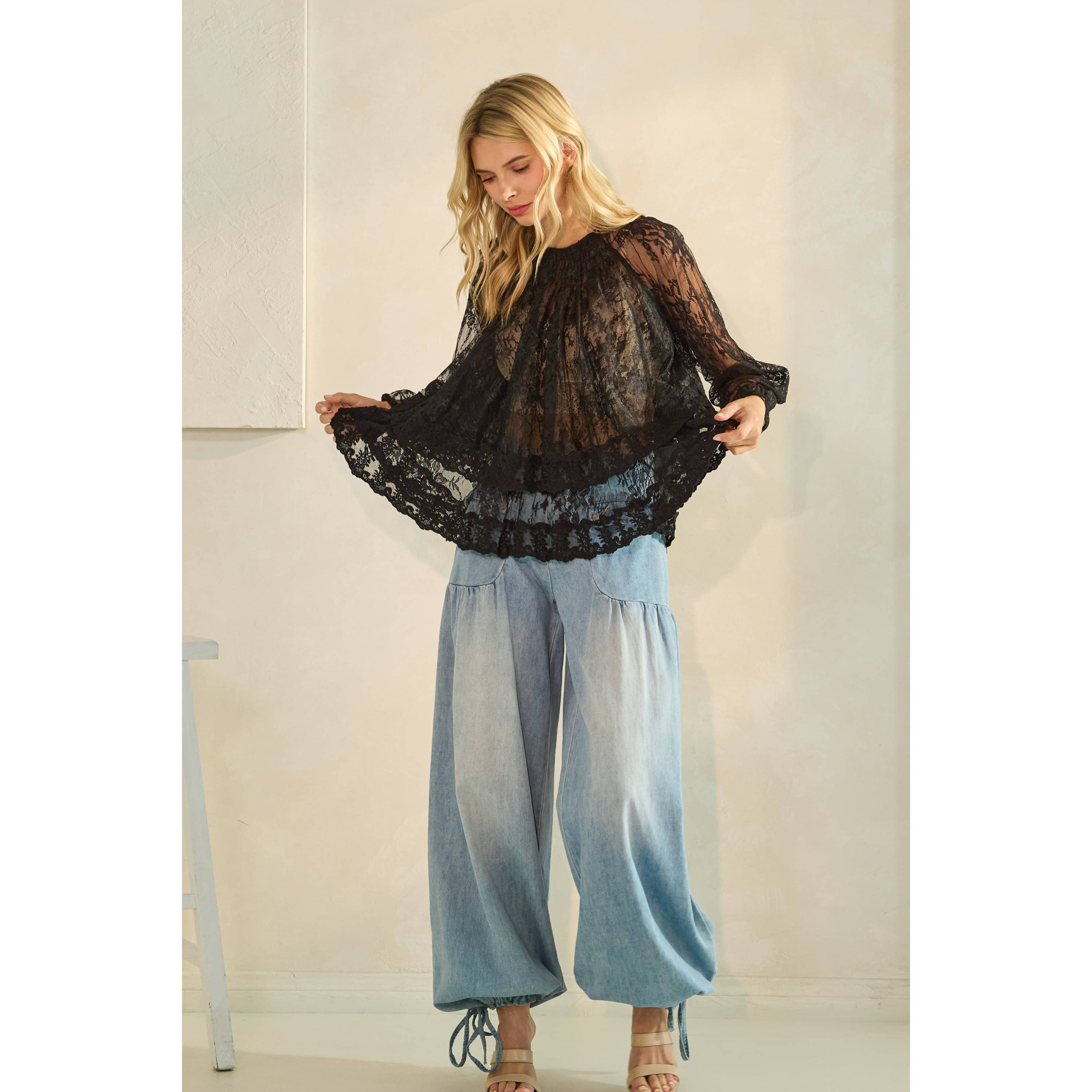 Veveret – Großhandel Tunika – Damen – Rüschen-Spitzen-Top mit langen Ärmeln34