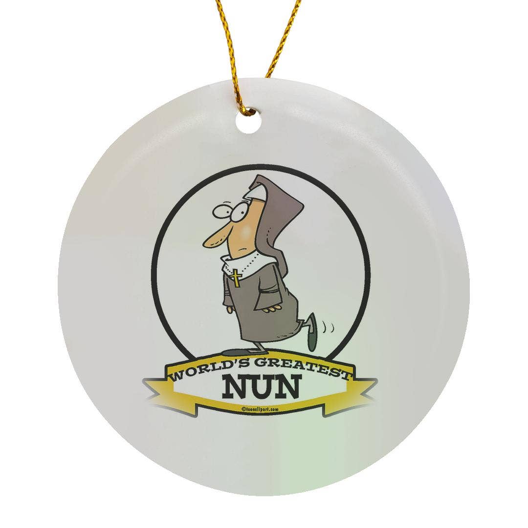 3dRose - Wholesale Ornament - 3dRose, Funny Worlds Greatest Nun Cartoon, Ornament0