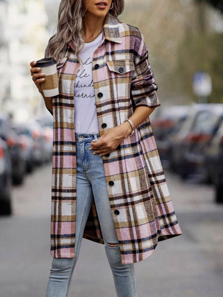 eLook - Wholesale Coat - Women's - SZ1-JK8211 Plaid Button Down Long Coat36