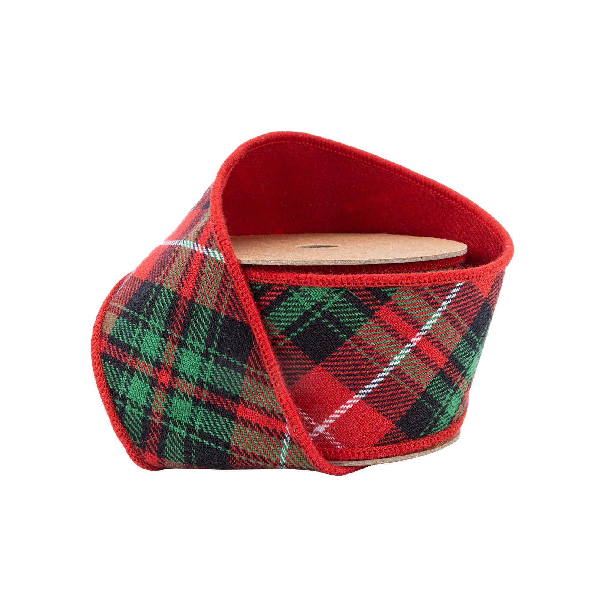 LA Ribbons Wholesale – wholesale Ribbon – Gift wrapping – 2 1/2" Wired Ribbon | Varsity Plaid Red/Green w/ Red Dupioni-fused Backing | 10 Yard Roll