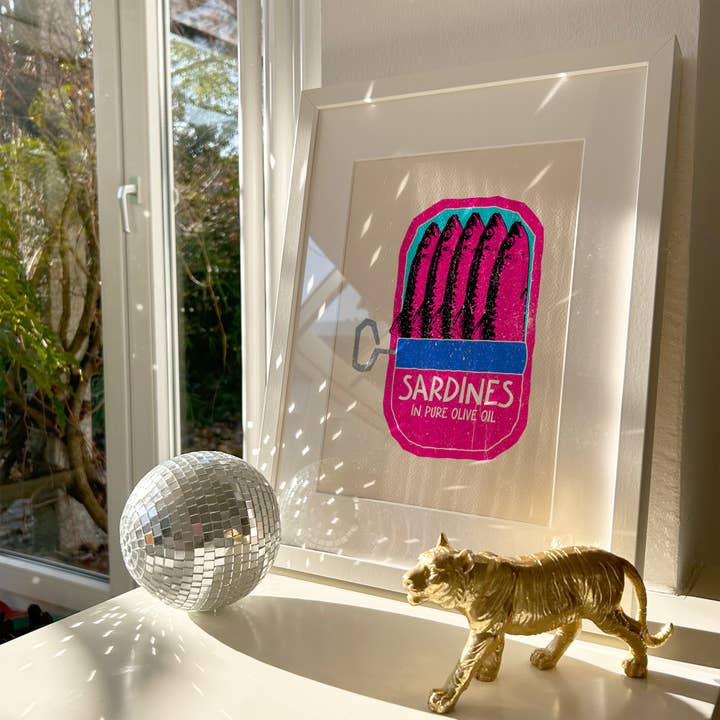 Pink Giraffe Print Co – wholesale Art print – Sardines Linocut Dupe Print5