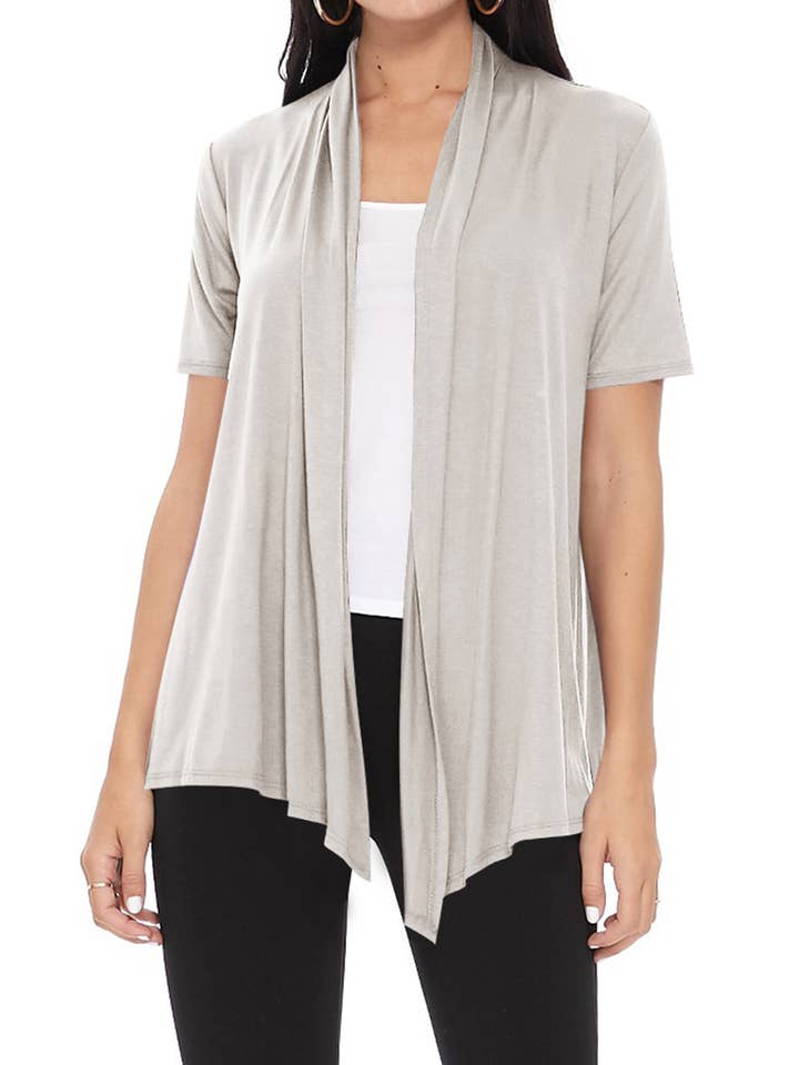 MOA COLLECTION - Wholesale Cardigan - Women's - Women's Casual Short Sleeve Draped Open Front Solid Cardigan20