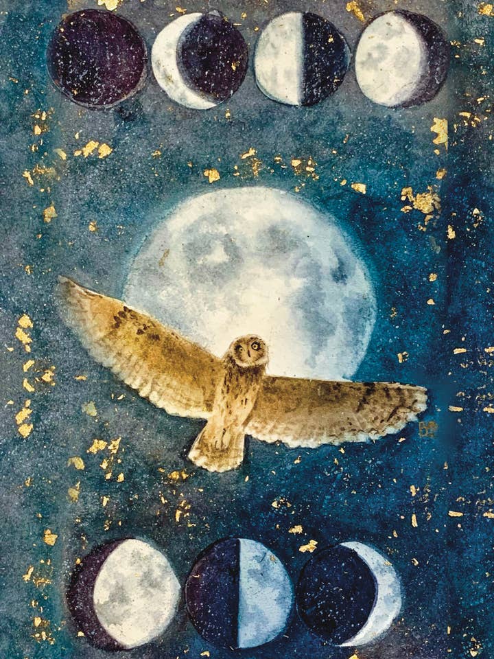 Pueo & Mahina greeting card for wholesale by B. Miyo Art