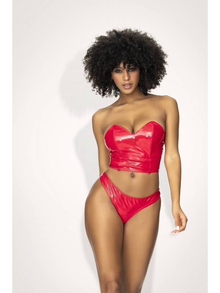 Red “Wet Look” Two Piece Lingerie Set for wholesale on Faire