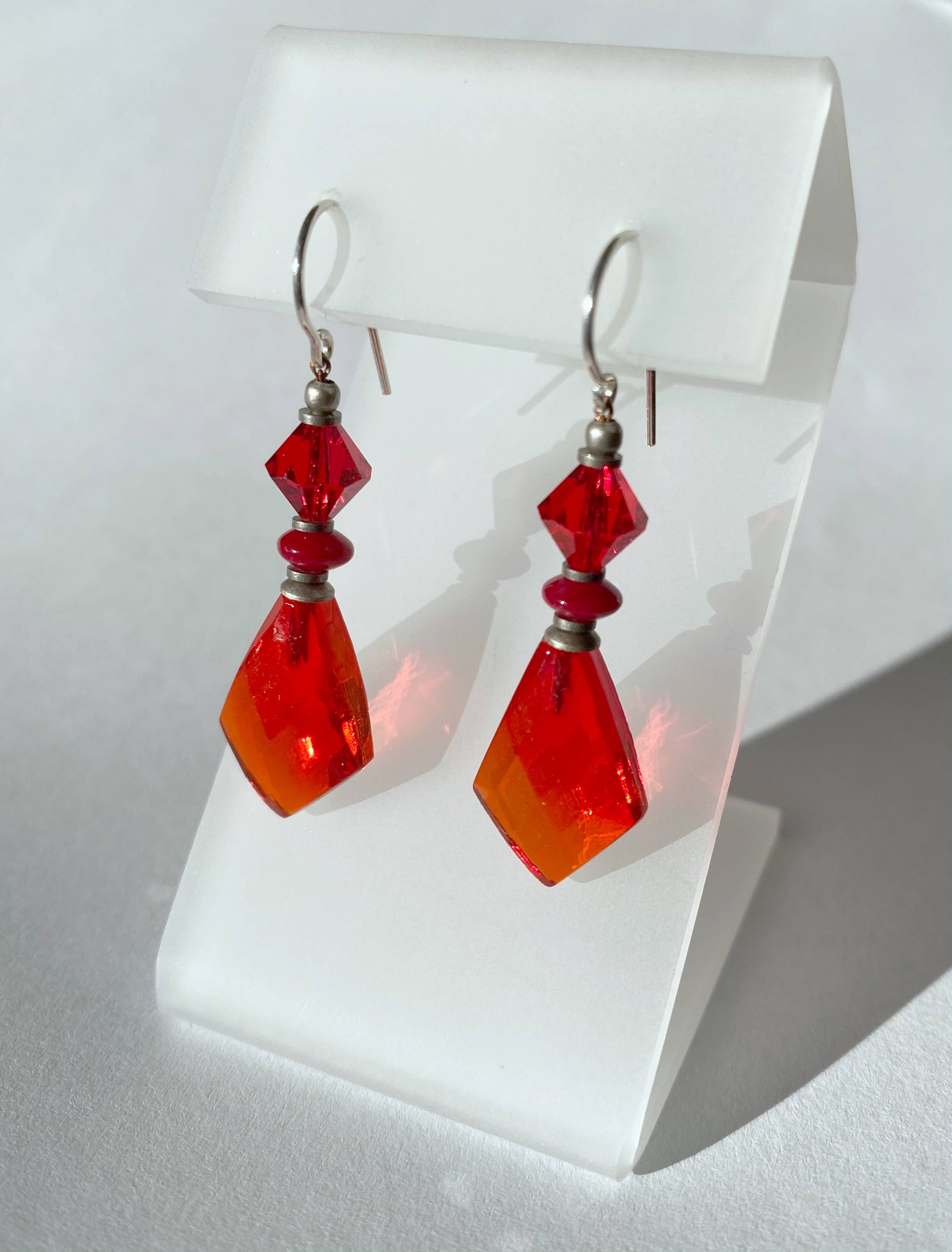 Owen Glass Collection - Wholesale Dangle Earrings - 564 - BRIGHT RED EARRINGS, GLASS AND AUSTRIAN CRYSTAL2