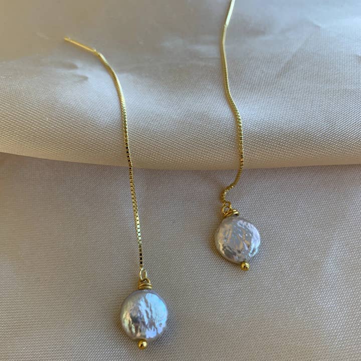 COIN PEARL THREADER EARRINGS for wholesale by FALA