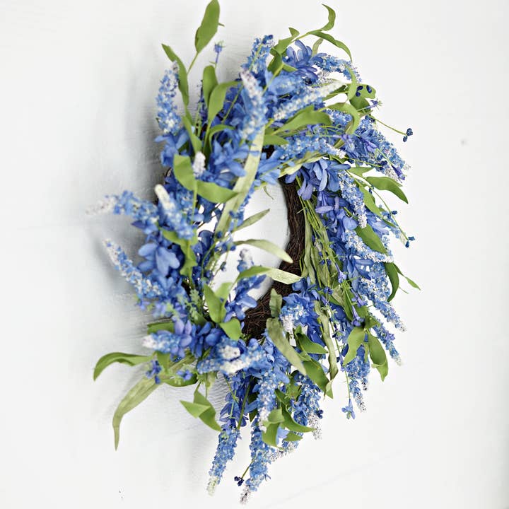 Holiday Depot Inc. - Wholesale Wreath - 35600- 24in Twig Wreath Blue Bonnet Flowers with Heather