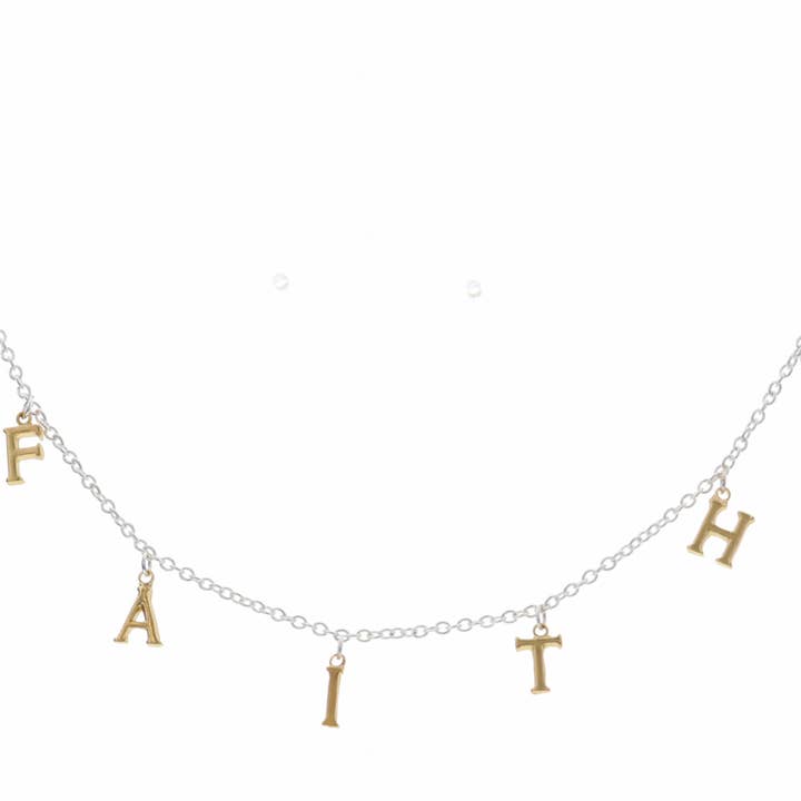 16" Gold Faith with Silver Heart Necklace, 3" Ext. for wholesale by Jane Marie