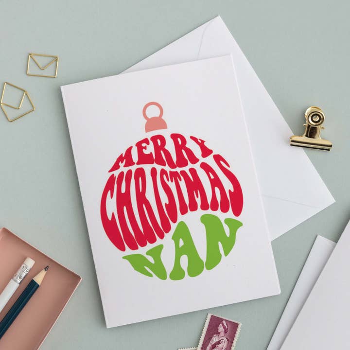 Merry Christmas Nan Bauble Card for wholesale by A is for Alphabet Ltd