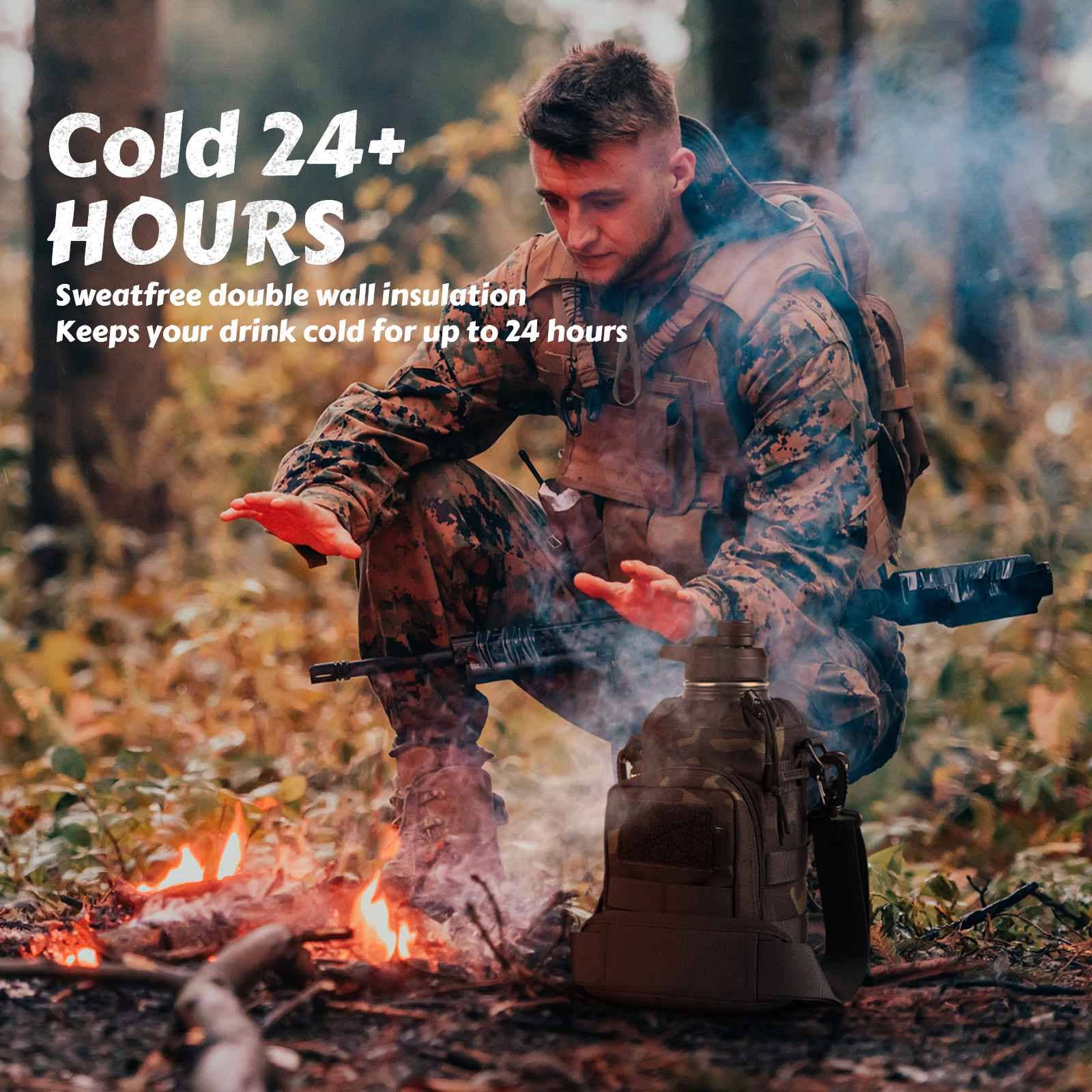 Antarctica Outdoors - Wholesale Water Bottle - Votagoo 64Oz Half Gallon Stainless Steel Insulated Tactical Water Bottle with Metal Military Water Bottle Tactical Carrier Bag31