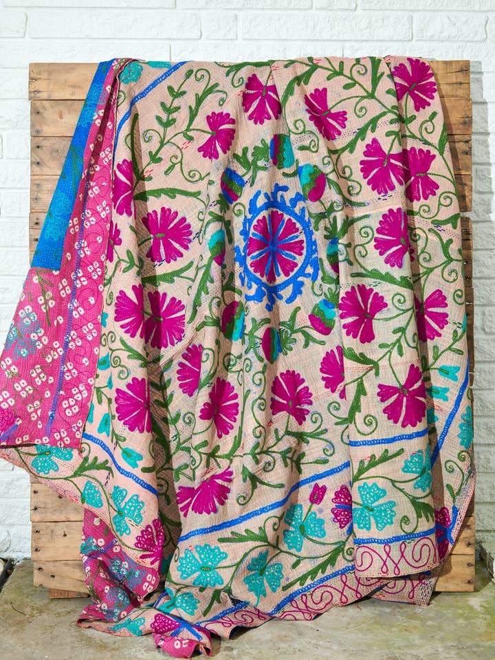 Vintage Suzani Kantha Quilt K14D25 for wholesale by Tribe Bohemian Home