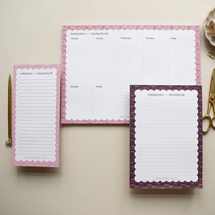 Jennifer Tune - Wholesale Notepad - Pink A4 Weekly Planner Pad with Bows Design3