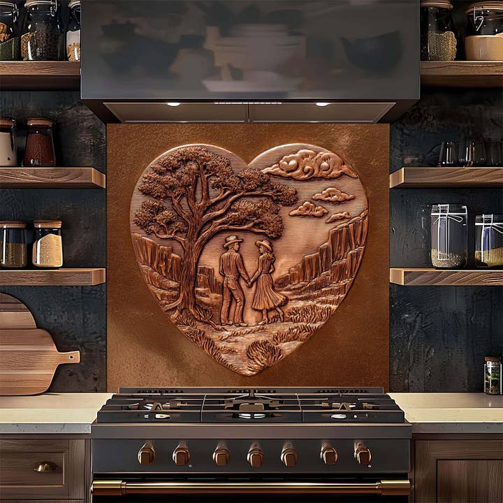 Heart Valley Lovers – Copper Look Tempered Glass Backsplash for Kitchen for wholesale by Glass Kitchen Backsplash