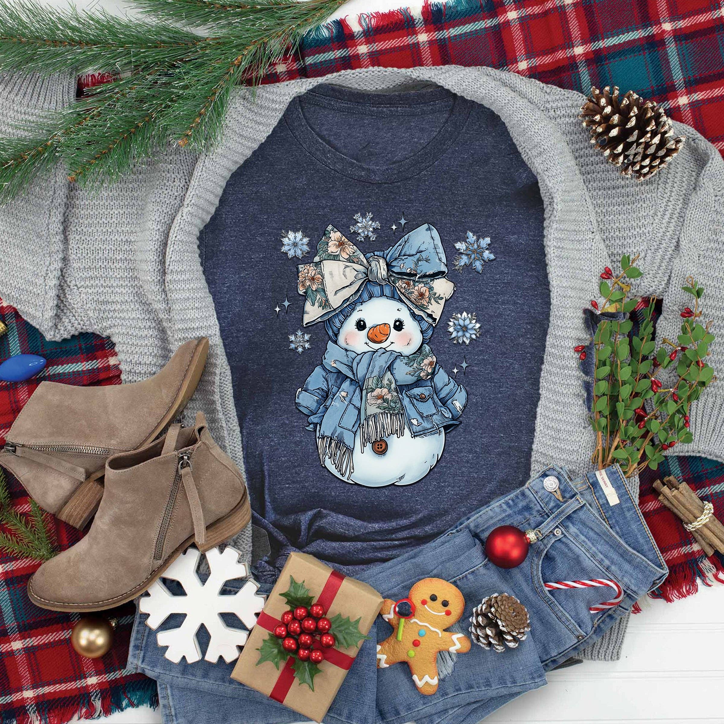 Heather Navy Snowman Blue Floral Tee for wholesale on Faire