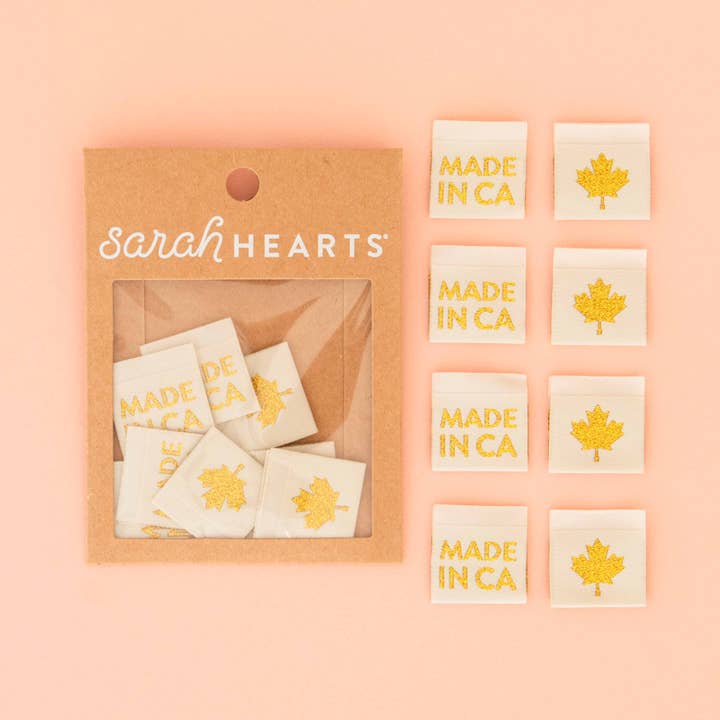 Sarah Hearts - Wholesale Craft Supplies - Made in Canada Gold - Sewing Woven Quilt and Garment Label