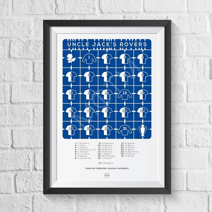 Blackburn Rovers 'Uncle Jack's Rovers' 1994/1995 Print for wholesale by Man of the Match Football