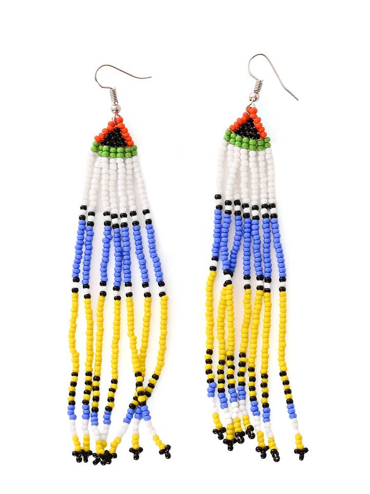 Color-Block Beaded Fringe Earrings for wholesale by Swahili | AFRICAN MODERN
