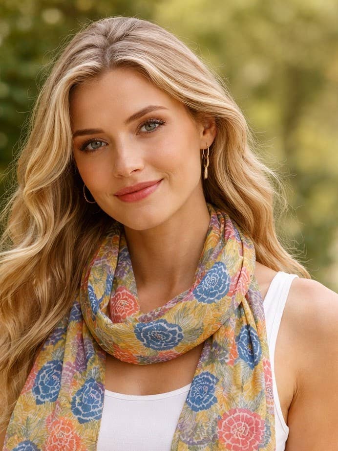 Printed Silk Scarf - Bloom Mustard for wholesale by Quintessential