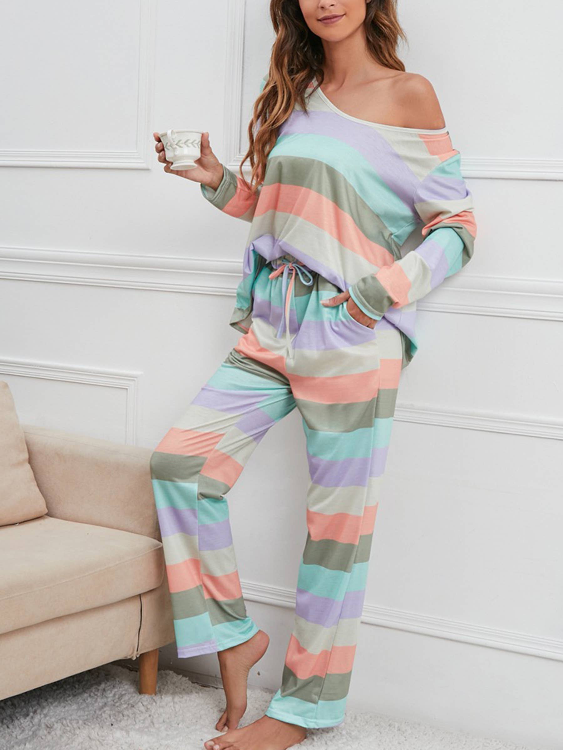 Wholesalesir - Wholesale Lounge Set - Women's - Stripe Printed Home Set3