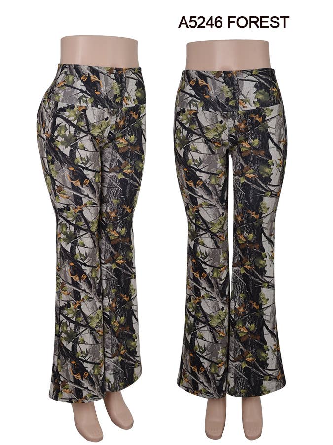 SSImport - Wholesale Athletic Shorts - Women's - A5246 FLARE PANTS FOREST AND COW PRINT 12PCS