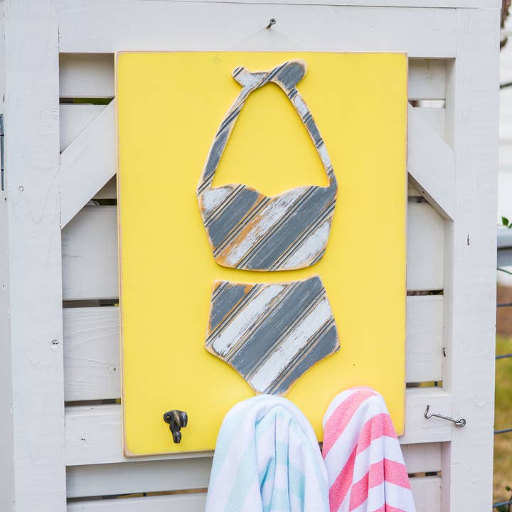 Swimsuit Wall Art with Hooks, Wood for wholesale by Grace Graffiti