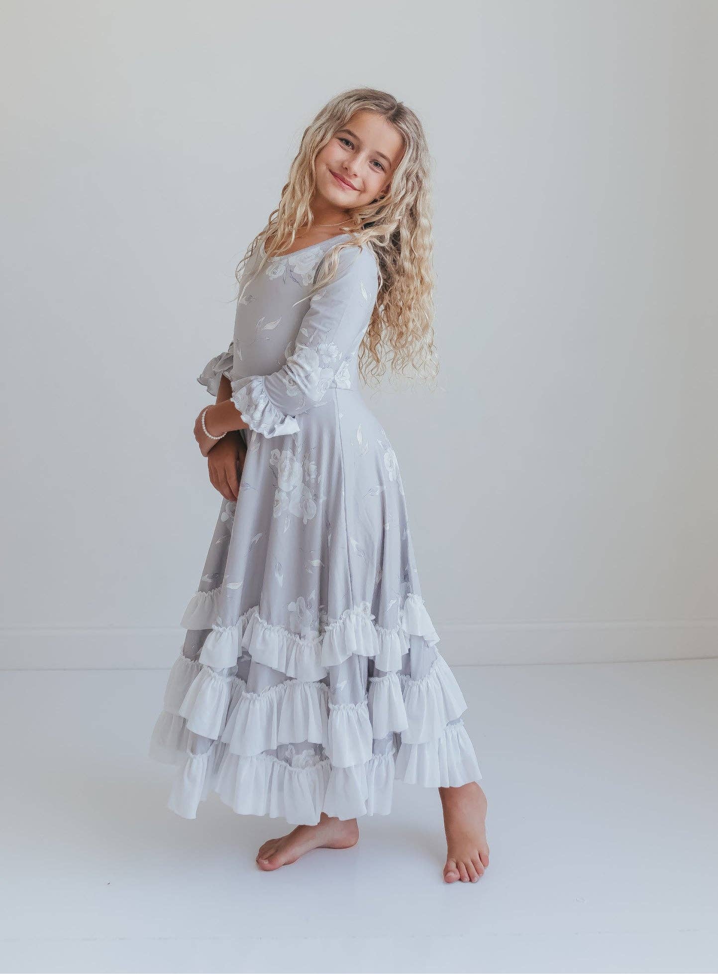 Oopsie Daisy - Wholesale Dress - Kids - Girls Winter Rose Floral Long Sleeve Ruffles Dress4