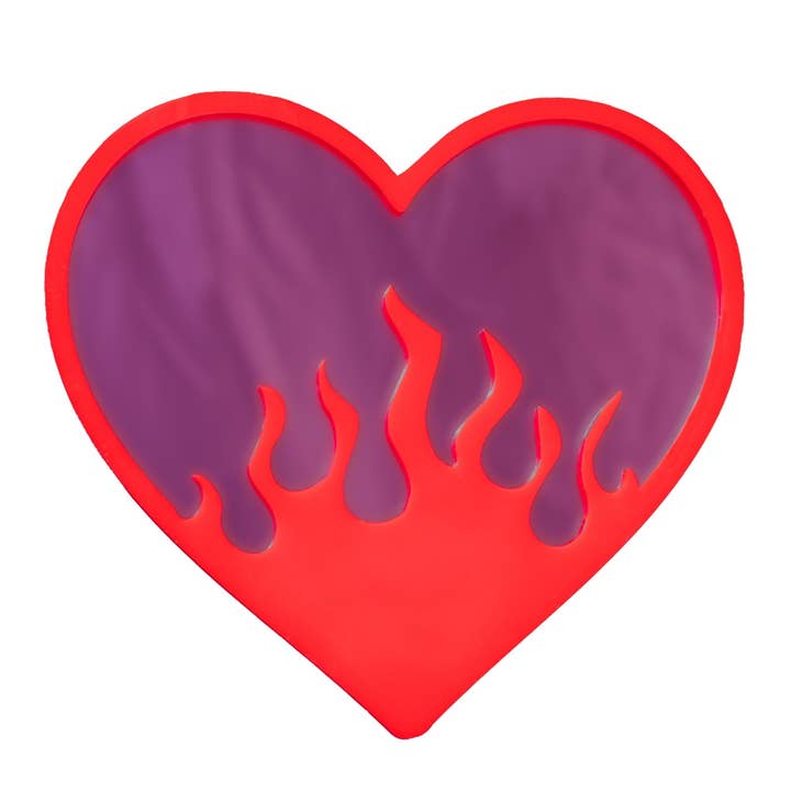 BurningLove Mirror- Heart Flame Acrylic Mirror, Funky Pop Art Wall Decor, Handmade for wholesale by MirrorPop